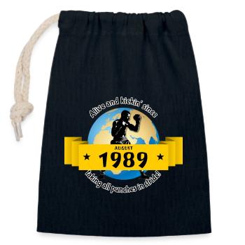35. Geburtstag Vivant et dynamique depuis 08/1989 - Sac cadeau en coton avec cordon (14 x 20 cm) - bleu marine - Devant