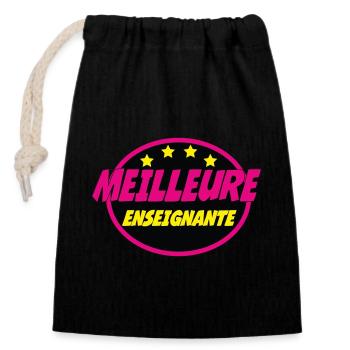 MEILLEURE ENSEIGNANTE - Sac cadeau en coton avec cordon (14 x 20 cm) - noir - Devant