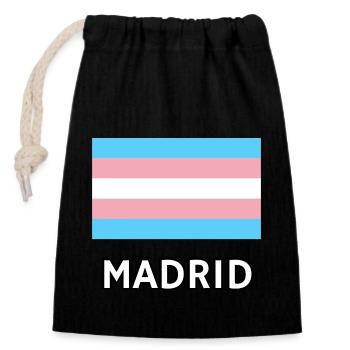 Trans Pride Flagge Madrid - Verschließbarer Geschenkbeutel aus Baumwolle (14x20cm) - Schwarz - Vorne