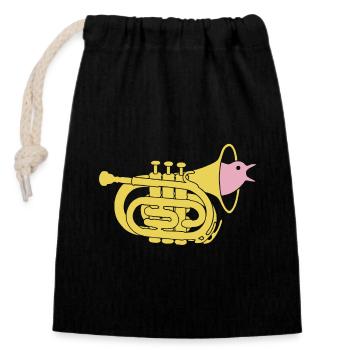 Oiseau trompette - Sac cadeau en coton avec cordon (14 x 20 cm) - noir - Devant