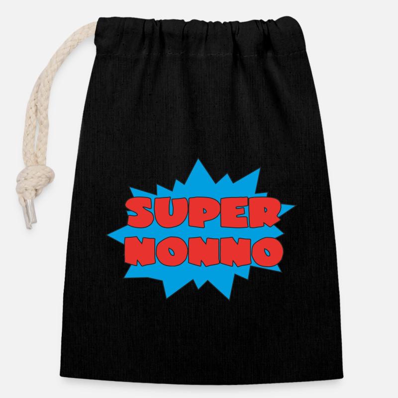 SUPER NONNO - Closable cotton gift bag (14x20cm) - black