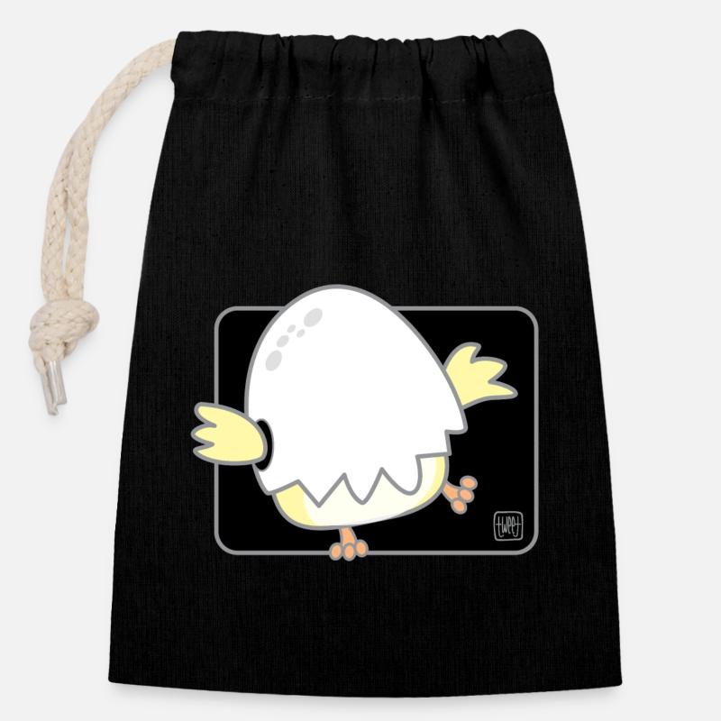 Oiseau Coréen - Style Japonais 01 - Sac cadeau en coton avec cordon (14 x 20 cm) - noir