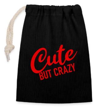 Mignon mais fou - Citation cool - Doux mais fou - Sac cadeau en coton avec cordon (14 x 20 cm) - noir - Devant