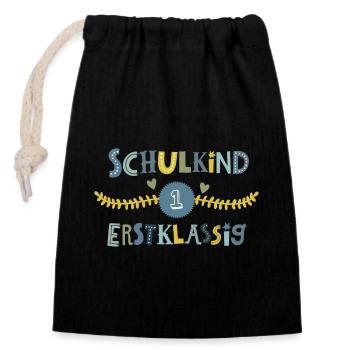 Schulkind Erstklassig - Verschließbarer Geschenkbeutel aus Baumwolle (14x20cm) - Schwarz - Vorne