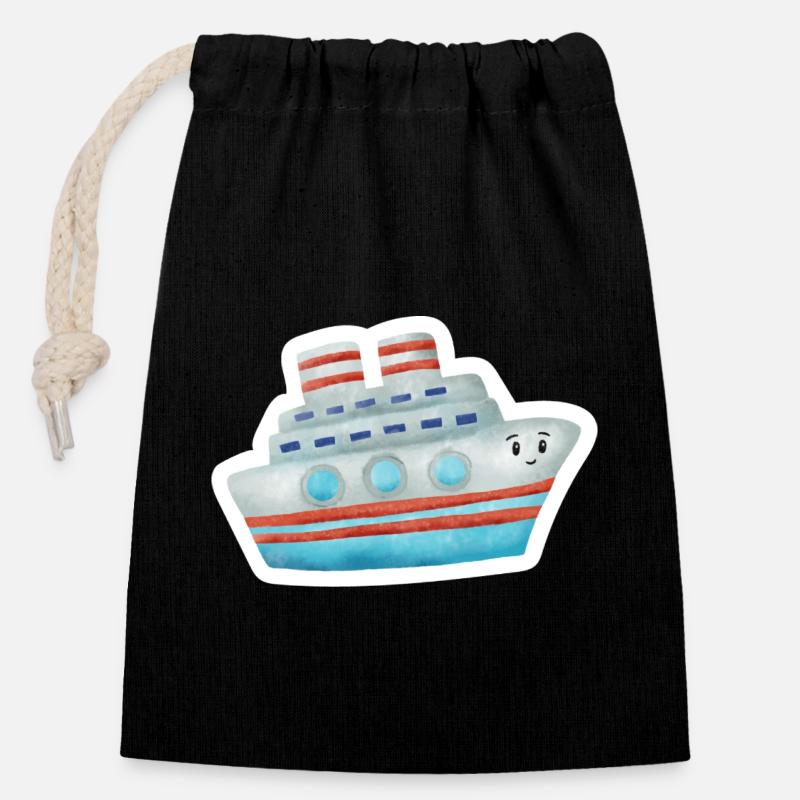 boat - Closable cotton gift bag (14x20cm) - black