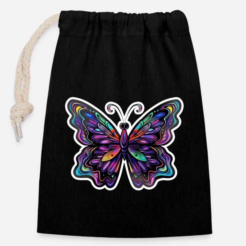 Papillon papillon - Sac cadeau en coton avec cordon (14 x 20 cm) - noir