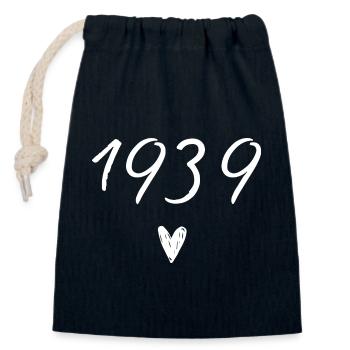 1939 Heart Anniversary - Closable cotton gift bag (14x20cm) - navy - Front