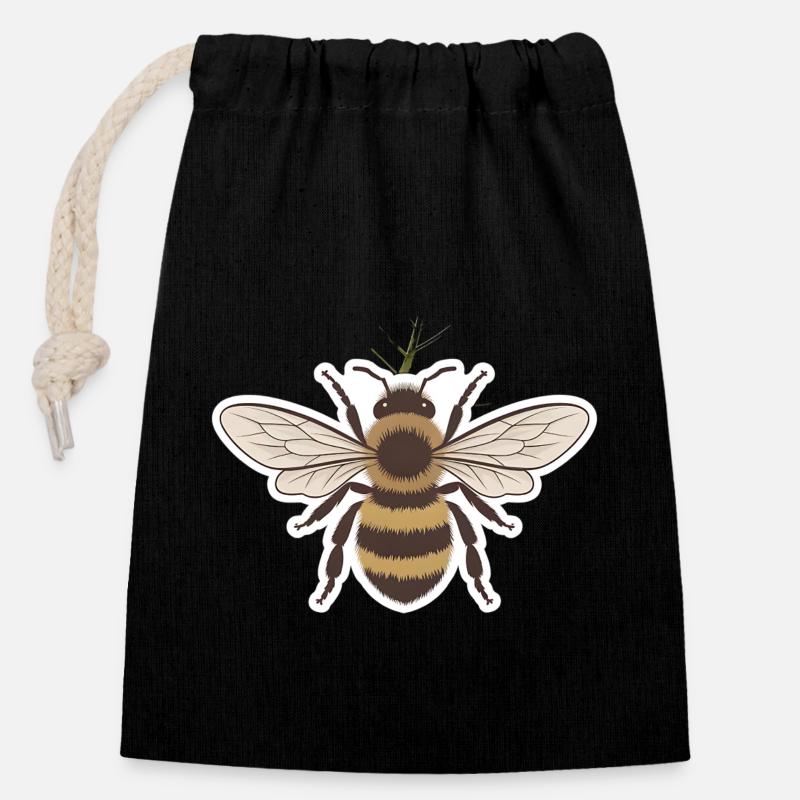 Bee - Sac cadeau en coton avec cordon (14 x 20 cm) - noir