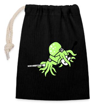 2 Kraken Gitarre Flöte Oktopus Tintenfisch Freunde - Verschließbarer Geschenkbeutel aus Baumwolle (14x20cm) - Schwarz - Vorne