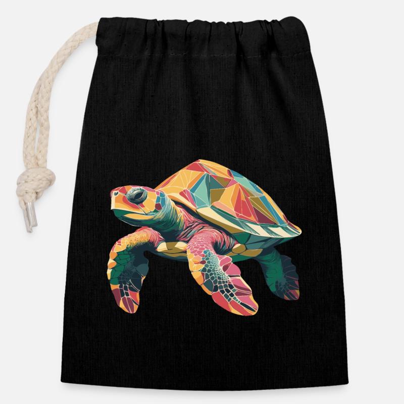 Prismatic Turtle - Closable cotton gift bag (14x20cm) - black