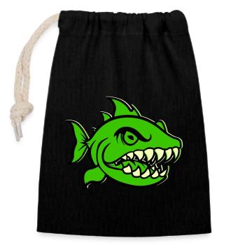 piranha comic fish - Verschließbarer Geschenkbeutel aus Baumwolle (14x20cm) - Schwarz - Vorne