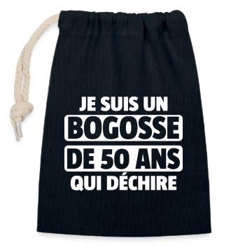 bogosse de 50 ans / cadeau anniversaire homme - Sac cadeau en coton avec cordon (14 x 20 cm) - bleu marine - Devant