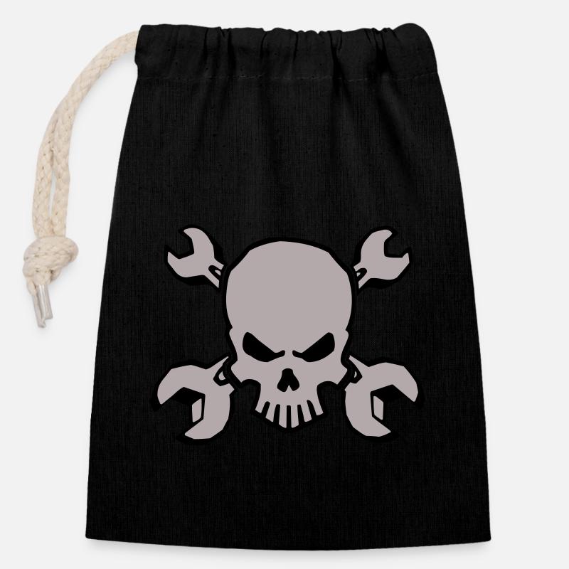 CRÂNE D’OUTIL - 2C - Sac cadeau en coton avec cordon (14 x 20 cm) - noir
