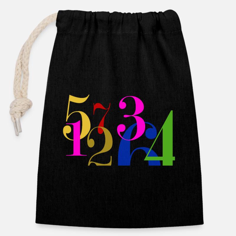 Stacks of numbers - Closable cotton gift bag (14x20cm) - black