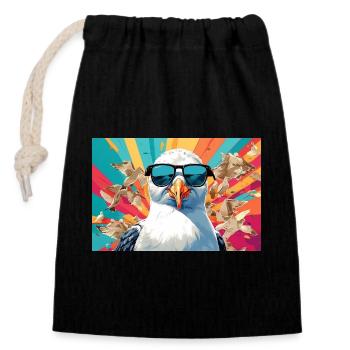 Mouette fraîche dans la mêlée - Sac cadeau en coton avec cordon (14 x 20 cm) - noir - Devant