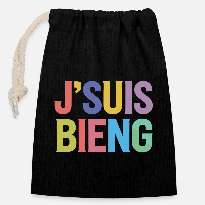 J'suis bieng - Sac cadeau en coton avec cordon (14 x 20 cm) - noir