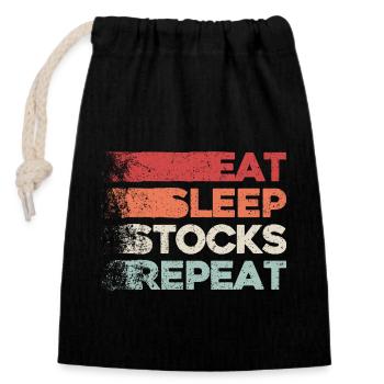 Manger, dormir, stocker, répéter - Sac cadeau en coton avec cordon (14 x 20 cm) - noir - Devant