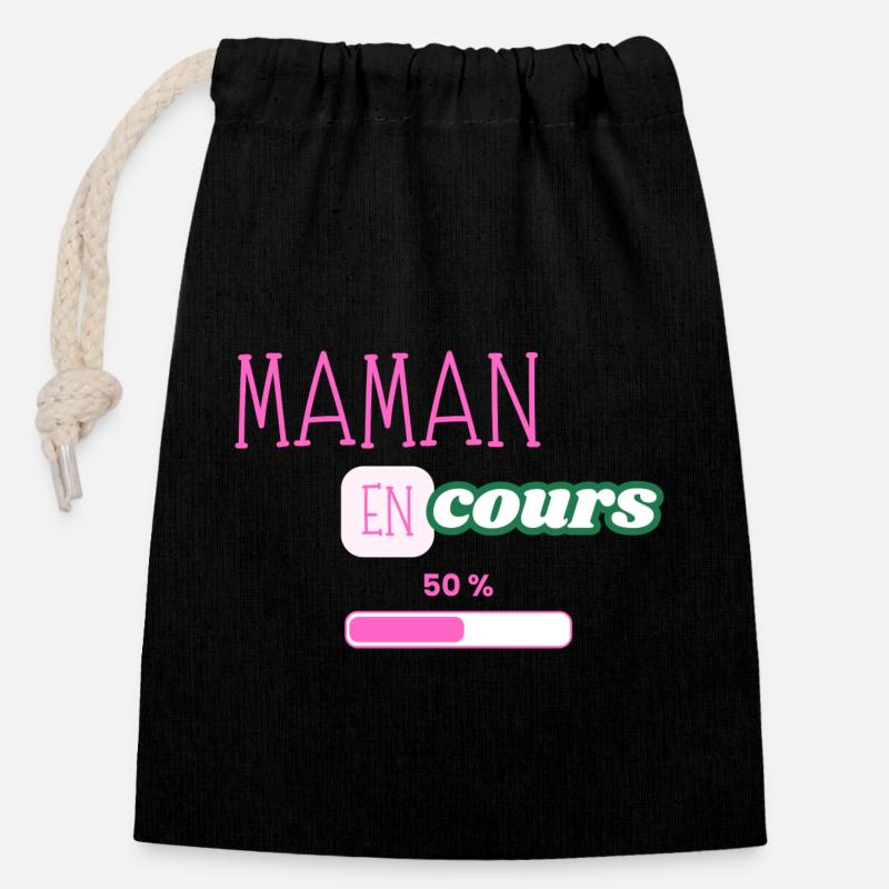maman en cours - Sac cadeau en coton avec cordon (14 x 20 cm) - noir