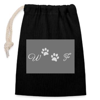 Woof Grey and White Design with Dog Paw Prints - Closable cotton gift bag (14x20cm) - black - Front