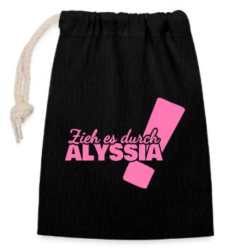 Vorname Alyssia - Verschließbarer Geschenkbeutel aus Baumwolle (14x20cm) - Schwarz - Vorne
