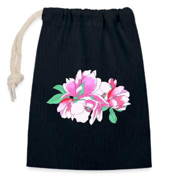Rosa Blumenstrauß - Verschließbarer Geschenkbeutel aus Baumwolle (14x20cm) - Navy - Vorne