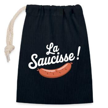 La saucisse ! - Sac cadeau en coton avec cordon (14 x 20 cm) - bleu marine - Devant