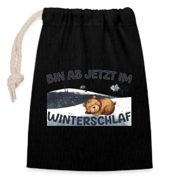 Bär im Winterschlaf Winter Schnee Geschenk Warm - Verschließbarer Geschenkbeutel aus Baumwolle (14x20cm) - Schwarz - Vorne