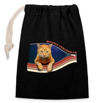 Drôle de chat - Noël miaou - Sac cadeau en coton avec cordon (14 x 20 cm) - noir - Devant