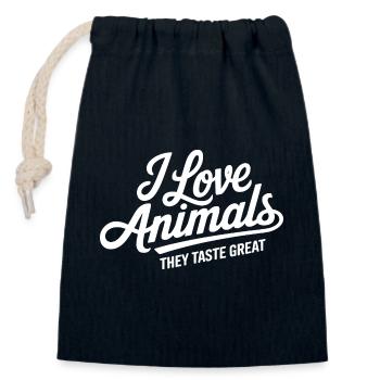 Tiere lieben und schmecken – Für wahre Jäger - Verschließbarer Geschenkbeutel aus Baumwolle (14x20cm) - Navy - Vorne