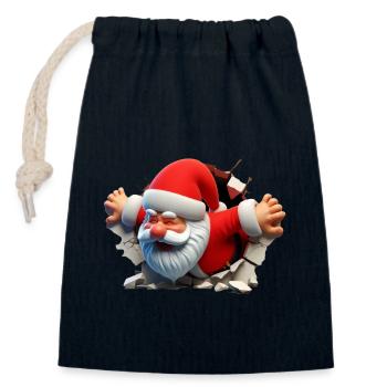 Santa im Loch von vorne 2 - Verschließbarer Geschenkbeutel aus Baumwolle (14x20cm) - Navy - Vorne