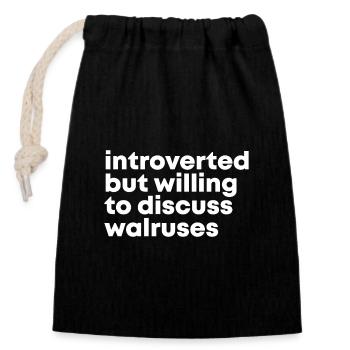 Walrus - Closable cotton gift bag (14x20cm) - black - Front