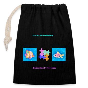 Fishing for Friendship Embracing Differences - Closable cotton gift bag (14x20cm) - black - Front
