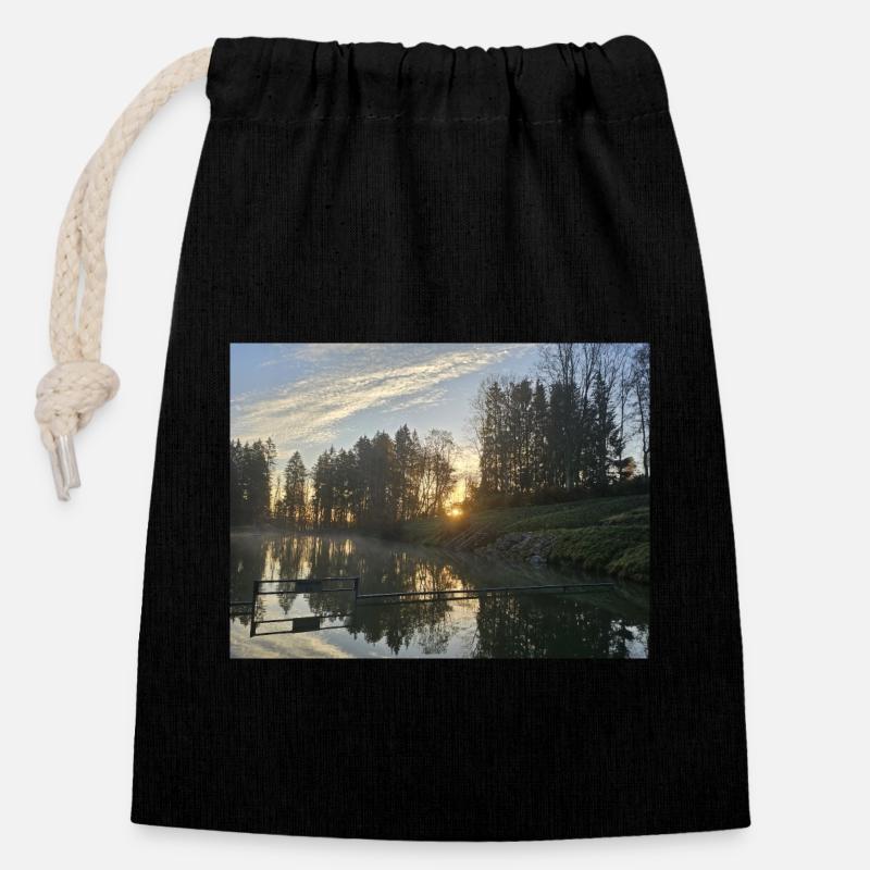 Sunrise - Closable cotton gift bag (14x20cm) - black
