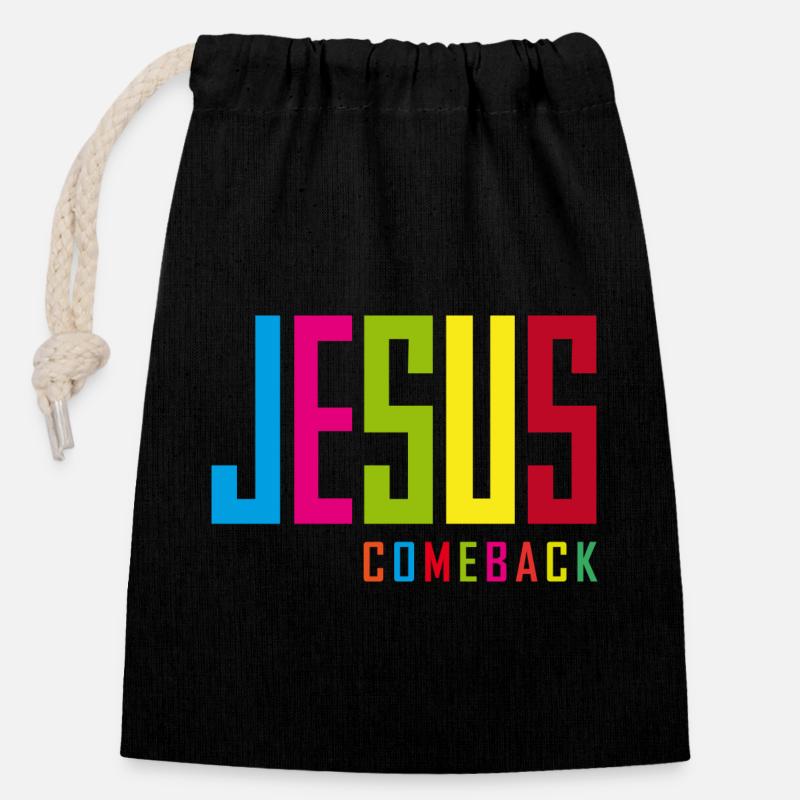 Le retour de Jésus – Votre déclaration de foi ! - Sac cadeau en coton avec cordon (14 x 20 cm) - noir