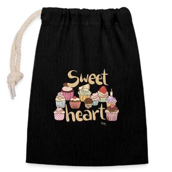 Sweet heart - Verschließbarer Geschenkbeutel aus Baumwolle (14x20cm) - Schwarz - Vorne