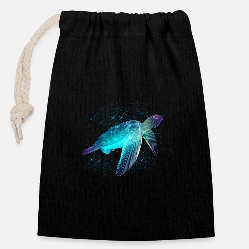 Tortue avec des étoiles - Sac cadeau en coton avec cordon (14 x 20 cm) - noir