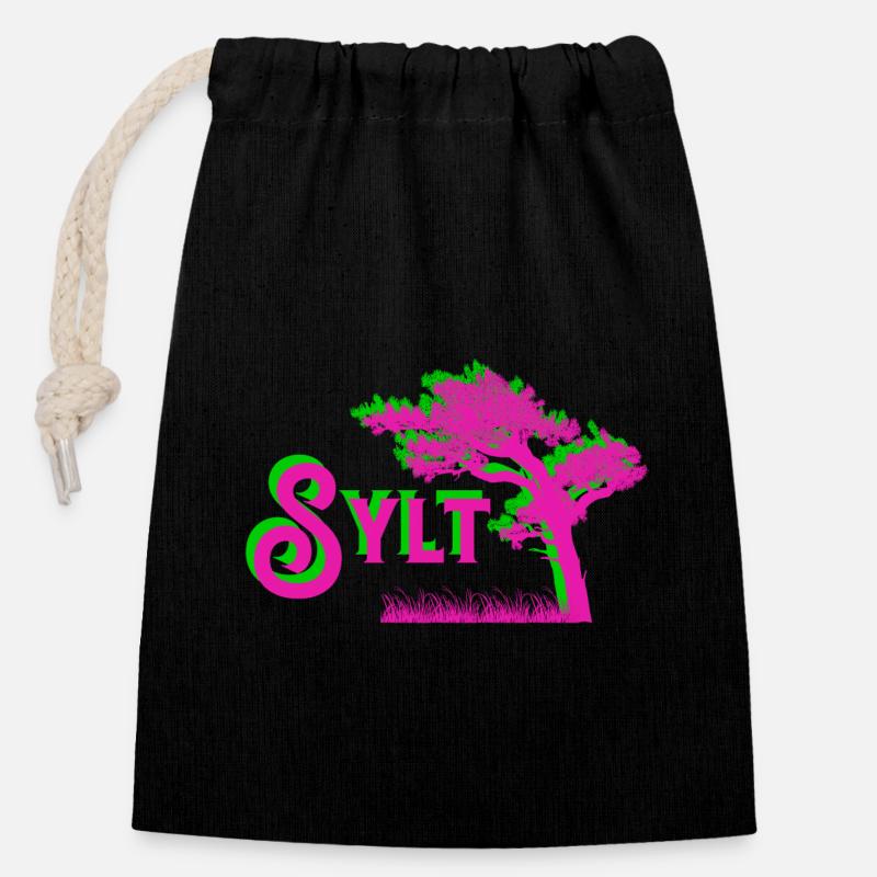 Sylt - Sac cadeau en coton avec cordon (14 x 20 cm) - noir
