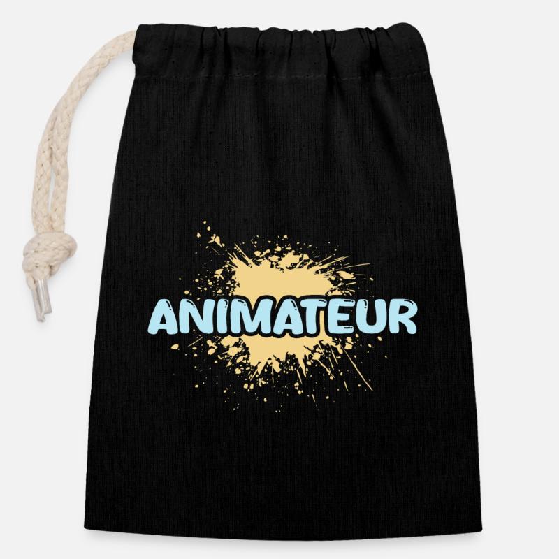 Job Animateur - Verschließbarer Geschenkbeutel aus Baumwolle (14x20cm) - Schwarz