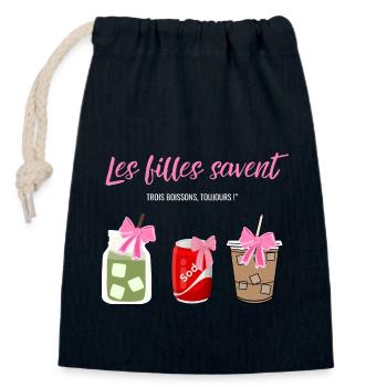 Les filles savent trois boissons toujours - drôles - Sac cadeau en coton avec cordon (14 x 20 cm) - bleu marine - Devant