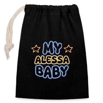 First name Alessa - Closable cotton gift bag (14x20cm) - black - Front