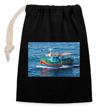 Malta traditionelles Fischerboot Luzzu - Verschließbarer Geschenkbeutel aus Baumwolle (14x20cm) - Schwarz - Vorne