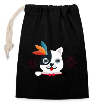 Сute chat aux yeux bleus - Sac cadeau en coton avec cordon (14 x 20 cm) - noir - Devant