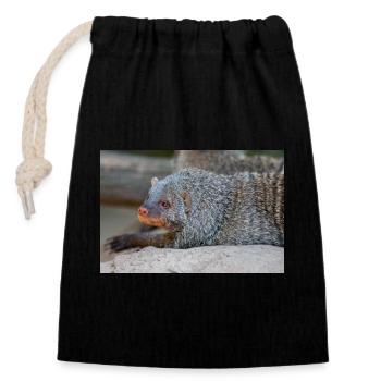 Banded Mongoose or Zebra Mongoose Zebramanguste - Closable cotton gift bag (14x20cm) - black - Front