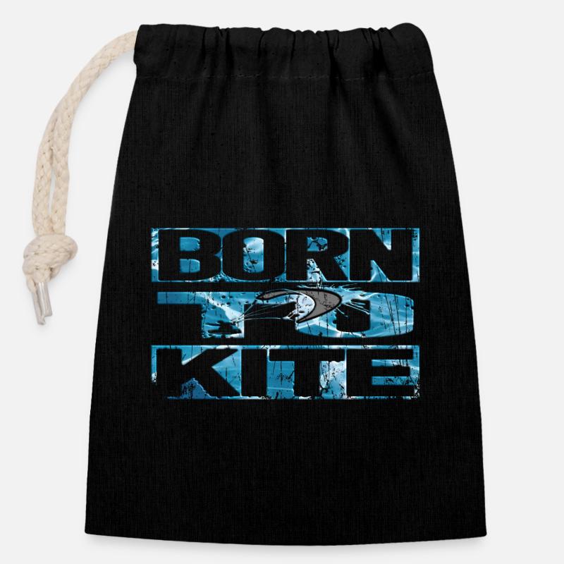 Né pour kite - Sac cadeau en coton avec cordon (14 x 20 cm) - noir