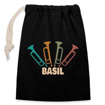 Cadeau pour le basilic - Sac cadeau en coton avec cordon (14 x 20 cm) - noir - Devant