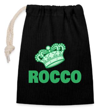 Rocco als Vorname - Verschließbarer Geschenkbeutel aus Baumwolle (14x20cm) - Schwarz - Vorne