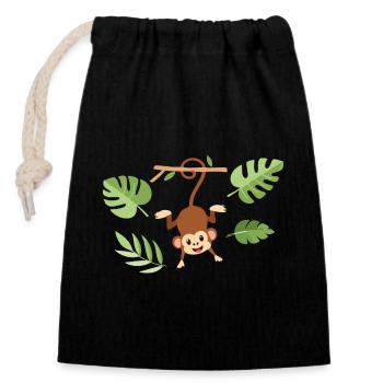 Monkey on the branch - Verschließbarer Geschenkbeutel aus Baumwolle (14x20cm) - Schwarz - Vorne