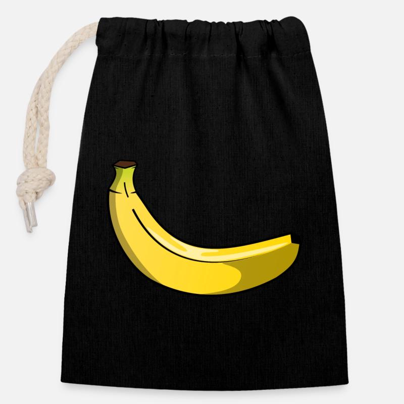 Banane - Sac cadeau en coton avec cordon (14 x 20 cm) - noir