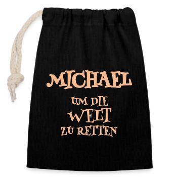 Michael en tant qu’assistant - Sac cadeau en coton avec cordon (14 x 20 cm) - noir - Devant