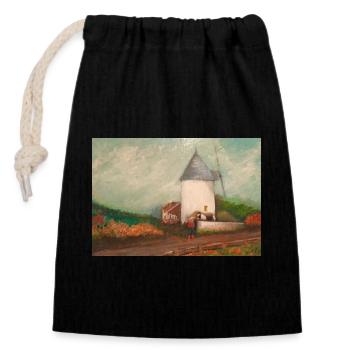 Weiße Mühle, Pferd, Landschaft, Malerei, Malerei - Verschließbarer Geschenkbeutel aus Baumwolle (14x20cm) - Schwarz - Vorne